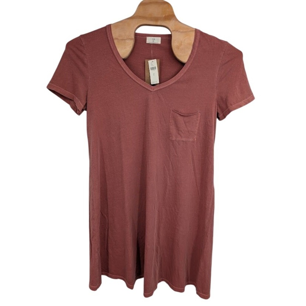 T.‎ La Anthropologie NWT Women's V-Neck Pocket T Shirt Dress dusty pink sz XL